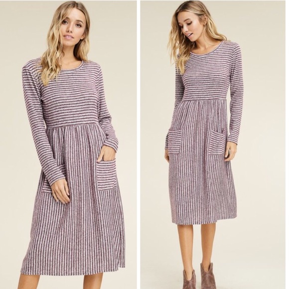 Striped Midi Sweater Dress - Picture 2 of 7
